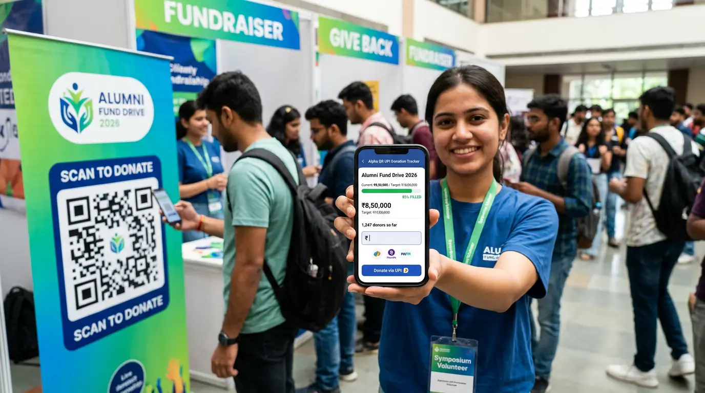 Fest Crowdfunding and Alumni Fund Drive with Alpha QR UPI Donation Tracker
