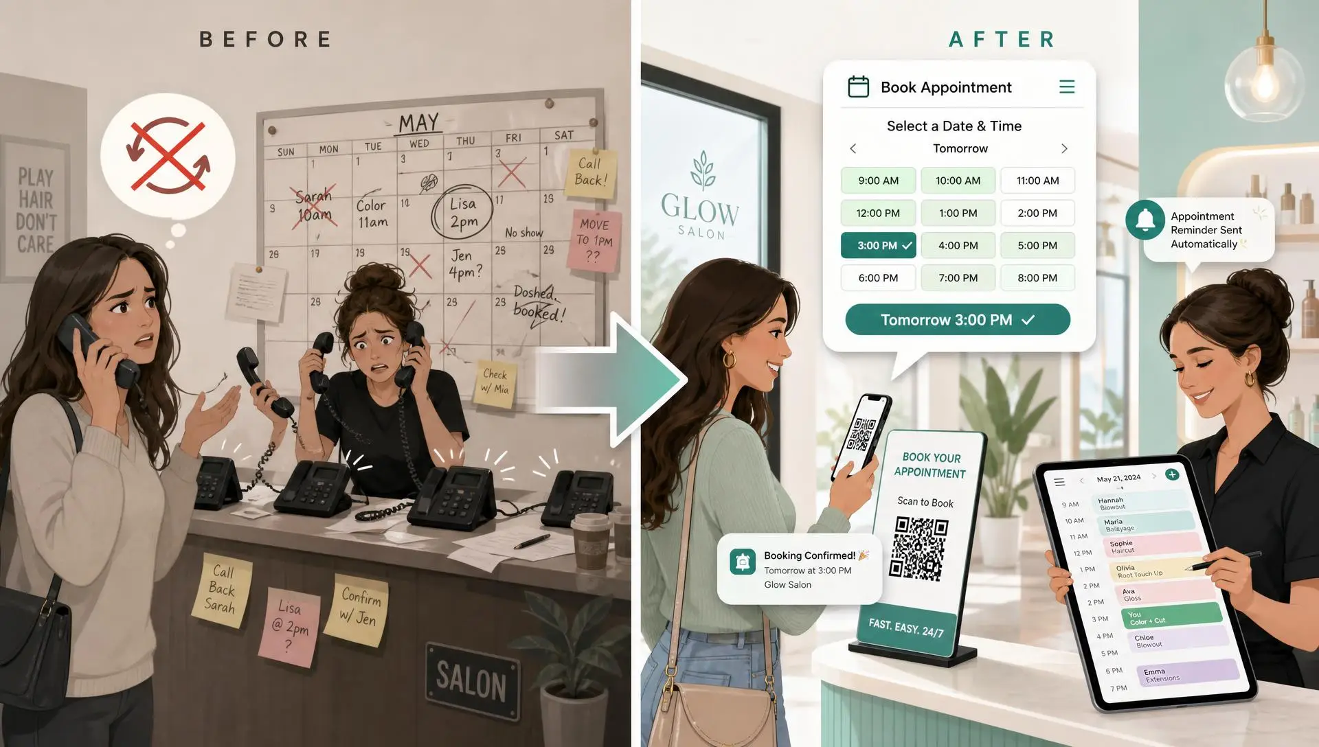 Before and After 24/7 Appointment Booking with Alpha QR Code