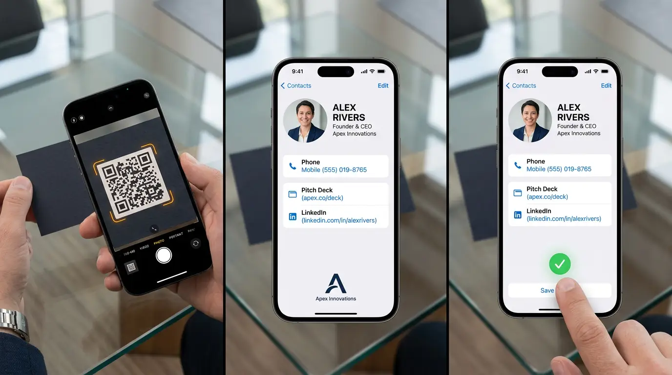 Digital vCard QR Code - 1-Tap Save to iPhone and Android Contacts