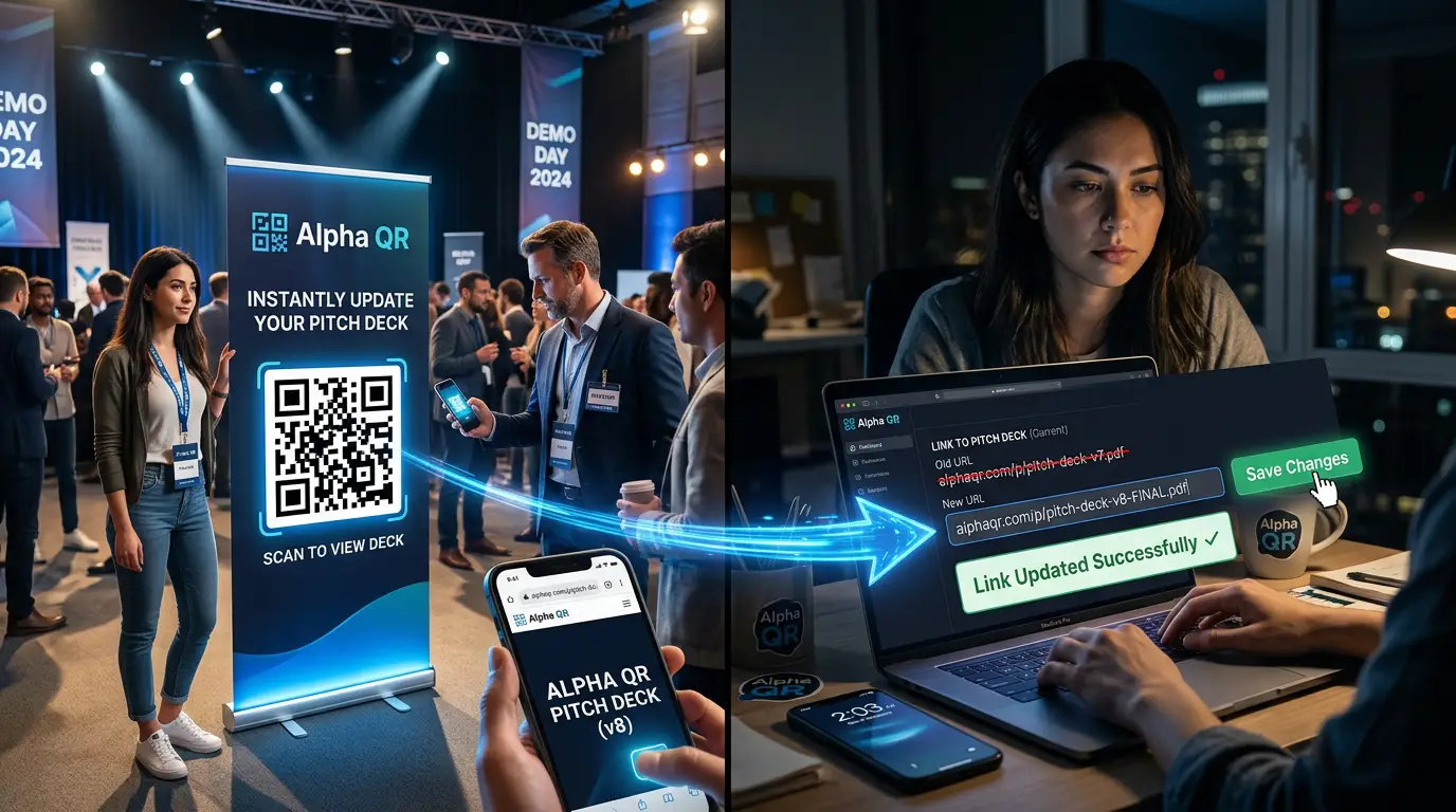 Dynamic Pitch Deck QR Code on Demo Day Roll-Up Banner Updated in Real-Time