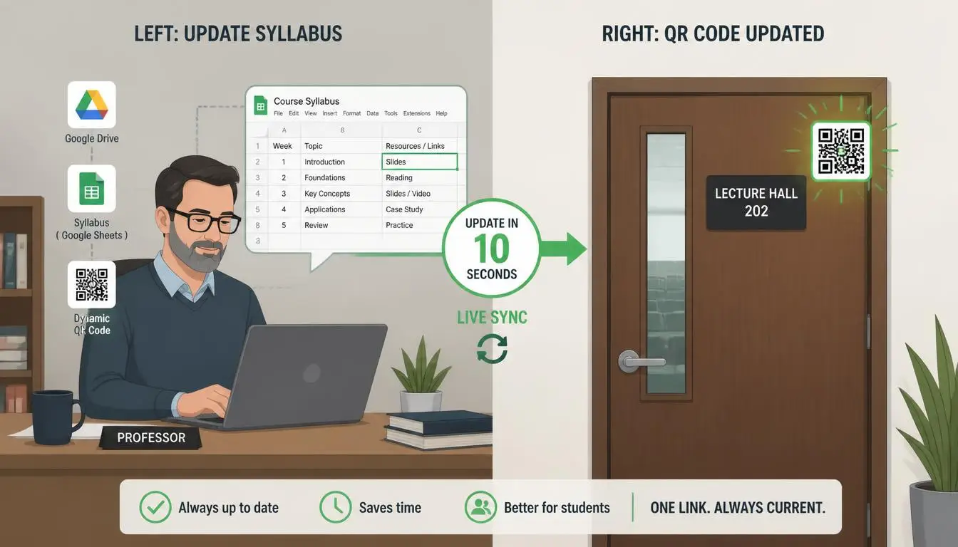 Dynamic QR Code on Lecture Hall Door synced with Google Drive Syllabus in 10 seconds